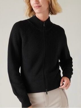 Athleta Black En Route Merino Wool Long Sleeve Jacket Sweater